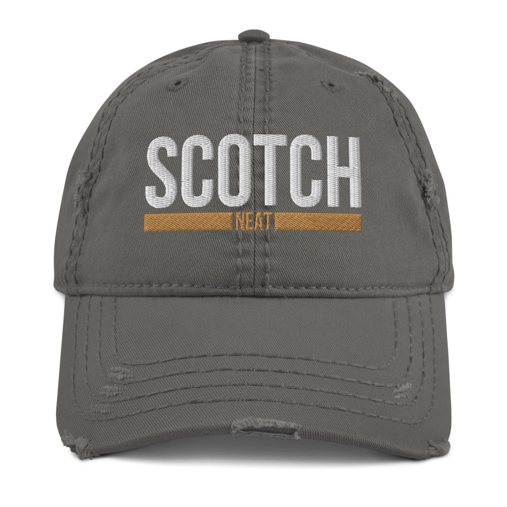 "Scotch, Neat" 3D Puff Distressed Dad Hat